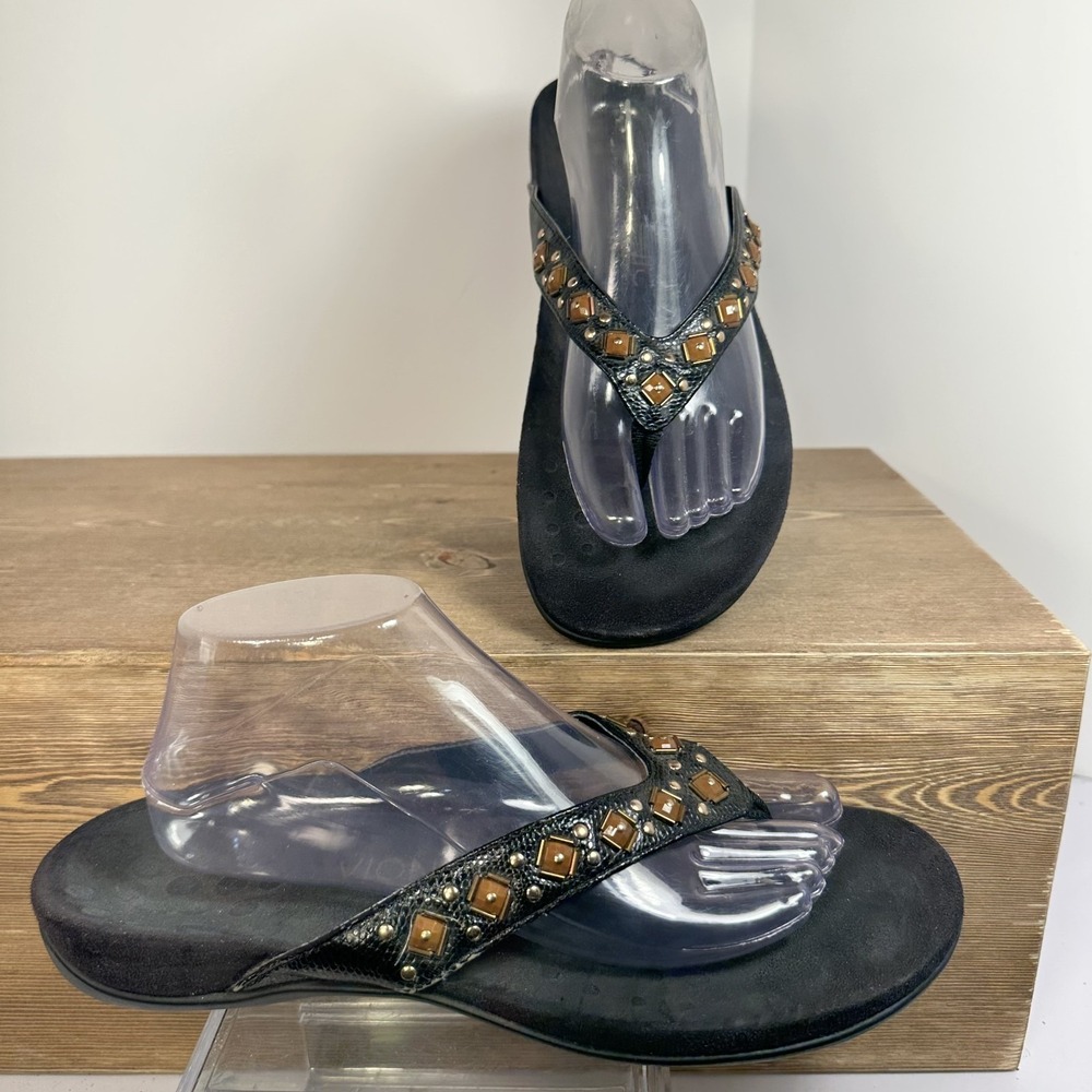 Vionic Floriana Sandals Womens 11 Embellished Jewel Flip Flop Comfort Boho Ortho